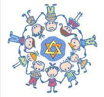 young children holding hands in a circle around a Jewish star