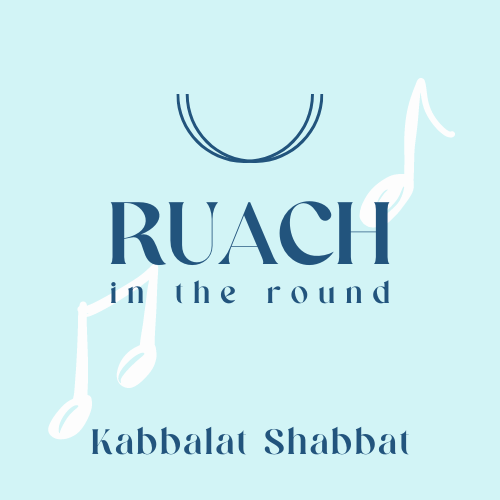 Ruach in the Round on a light blue background with musical notes